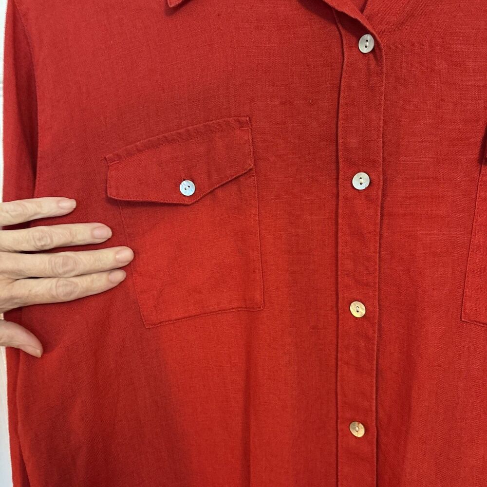 Red Linen Red Lino By Chico’s long sleeve Button Up Top Women’s, XL XXL/ Size 3 - Picture 7 of 10